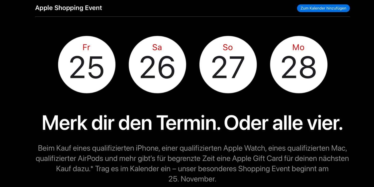 Apple startet Geschenkkarten-Aktion am Black Friday