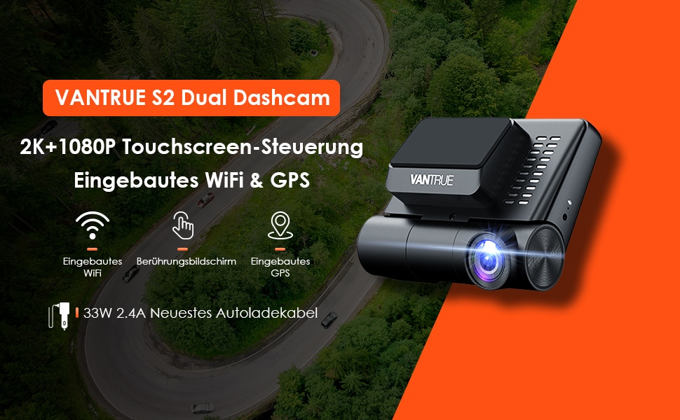 Dashcam S2 Pro Dual Kamera vorne Hinten, Infrarot Nachtsicht
