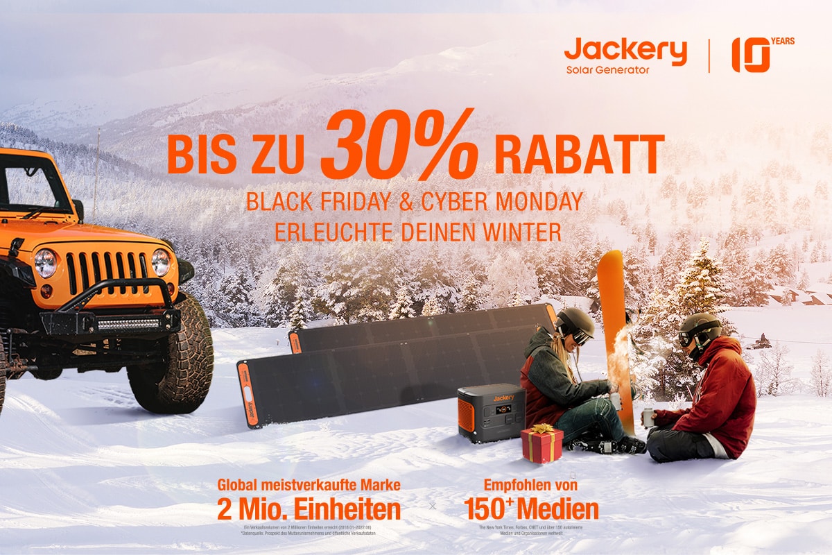 <span class="entry-title-primary">Jackery Black Friday Angebote: Kraftvolle Solargeneratoren aktuell stark im Preis reduziert</span> <span class="entry-subtitle">Nur für kurze Zeit</span>