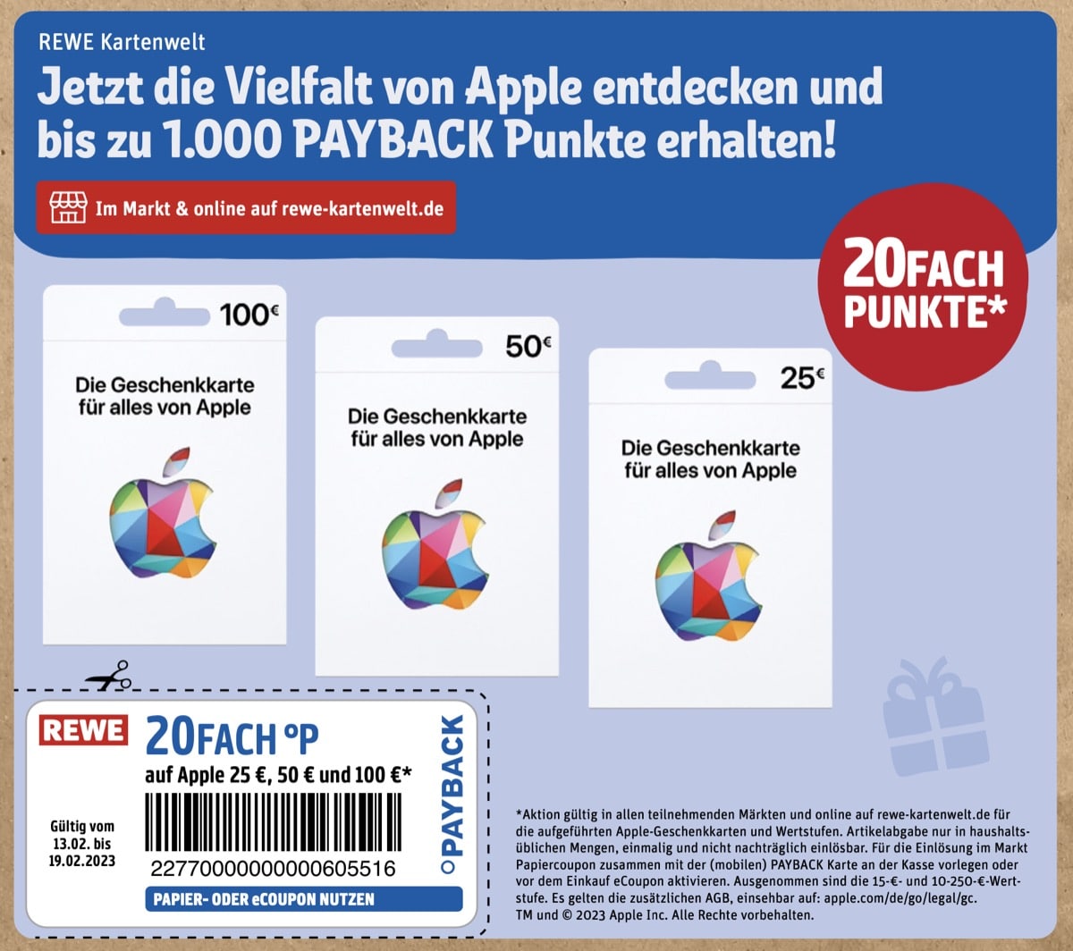 Apple Geschenkkarte bei REWE Dank Payback wieder mit Bonus