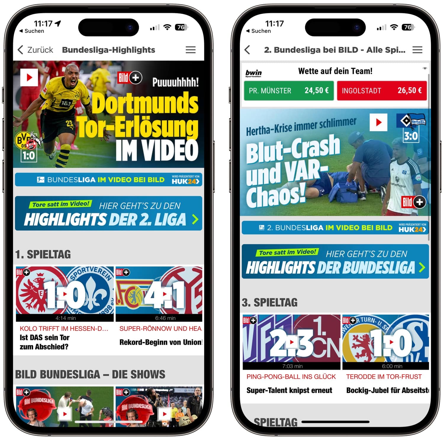 Bundesliga-Highlights Direkt nach Abpfiff oder ab Montag im Netz