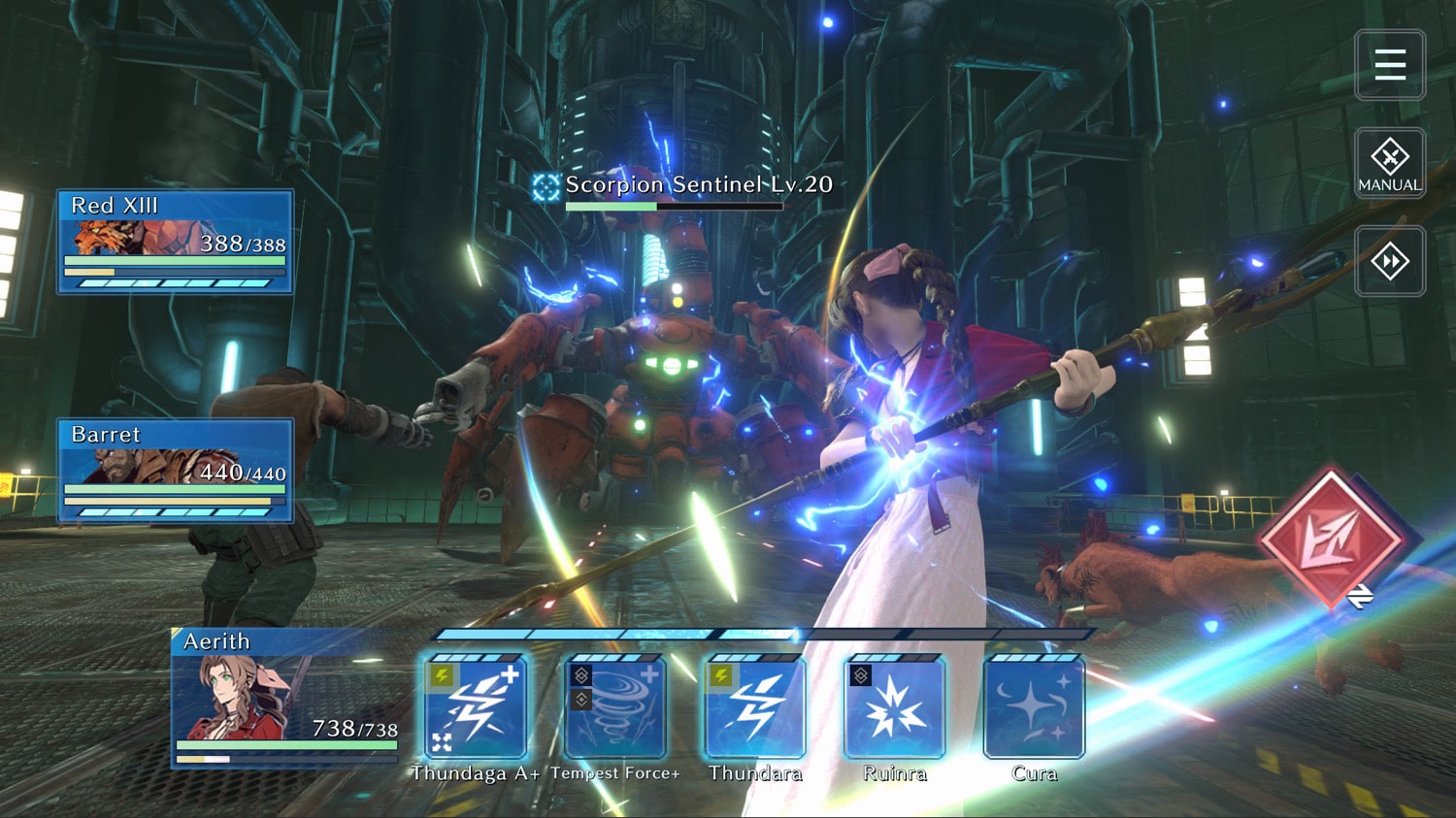 Screenshot einer Kampfszene aus Final Fantasy VII Ever Crisis