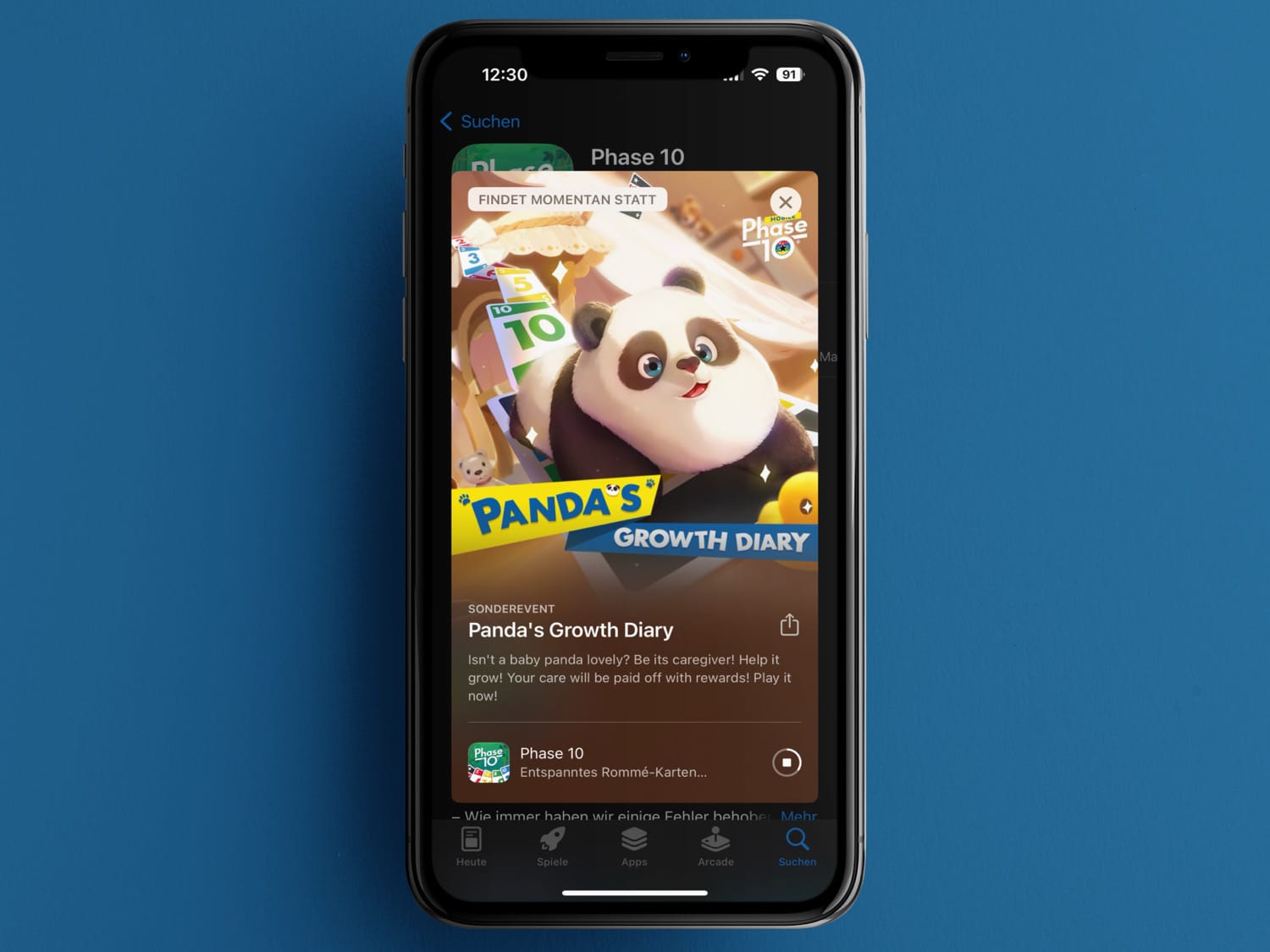iPhone-Mockup mit Infos zum Panda-Event in Phase 10