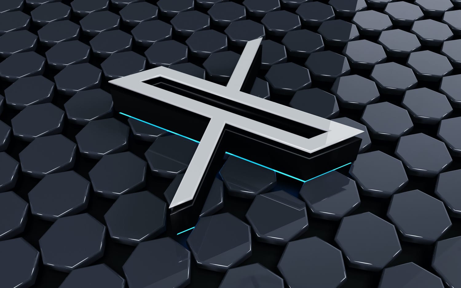 Dreidimensionales "X"-Logo liegt auf einem dunklen Hintergrund