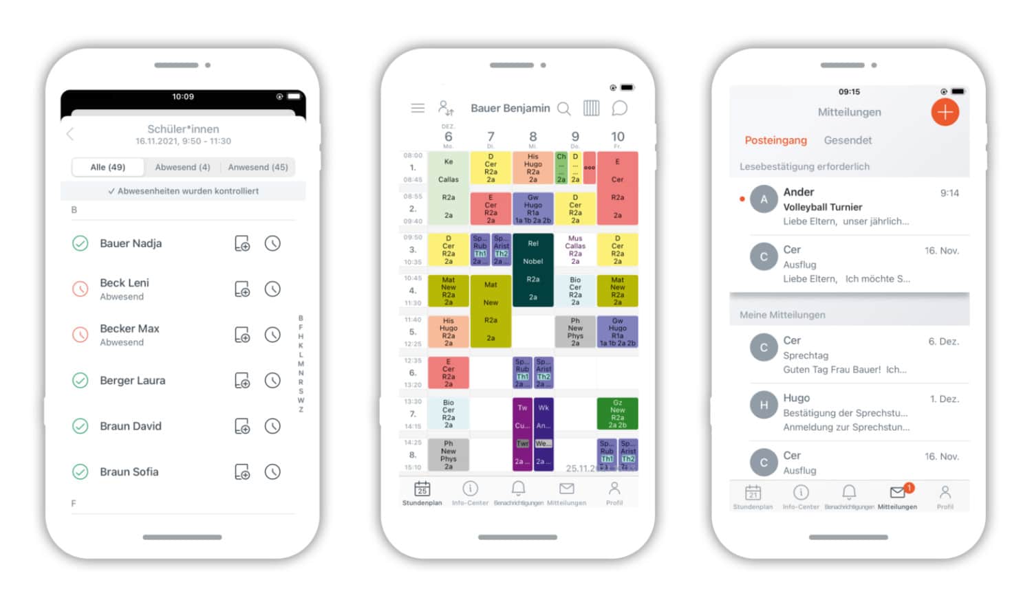 Drei Screenshots der iPhone-App von Untis Mobile
