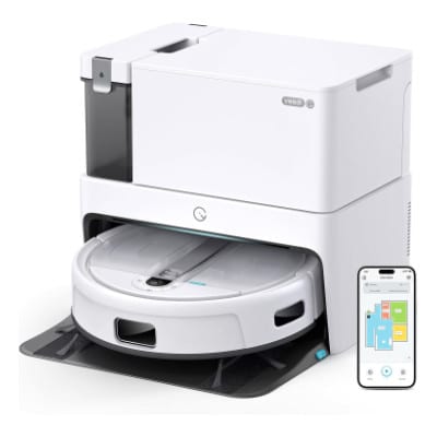 Icon des yeedi Cube Saug- und Wischroboters mit Dockingstation und App
