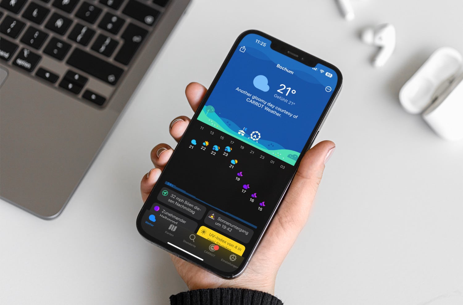 iPhone-Mockup von Carrot Weather in v5.12
