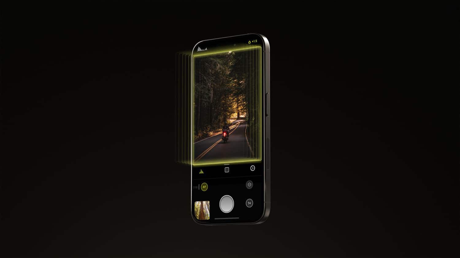 Screenhot von Halide Mark II auf einem iPhone vor schwarzem Hintergrund