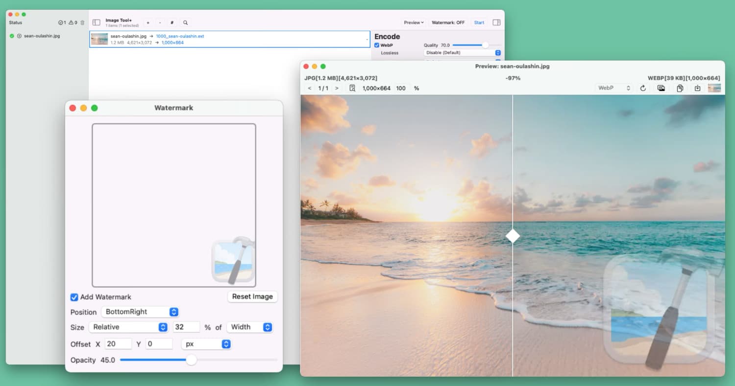 Screenshot von ImageTool+ auf dem Mac