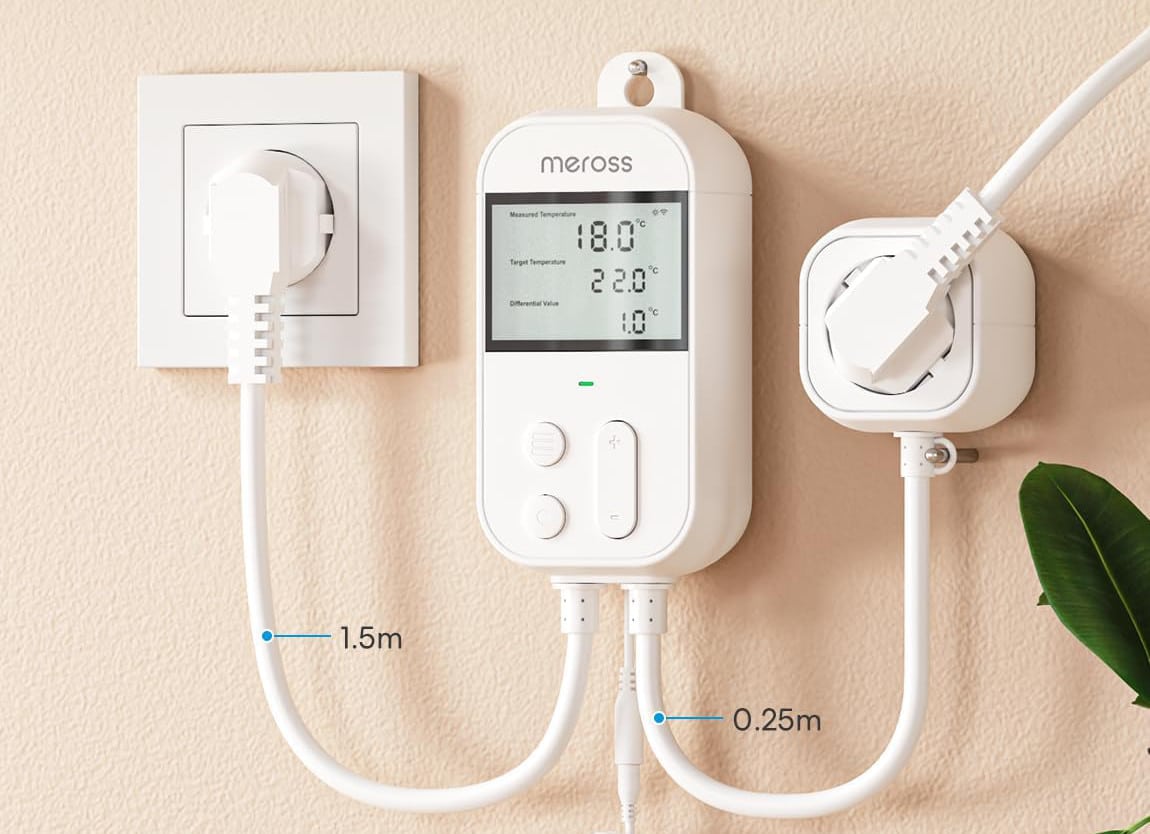 Meross Smart Thermostat Steckdose an einer Wand installiert