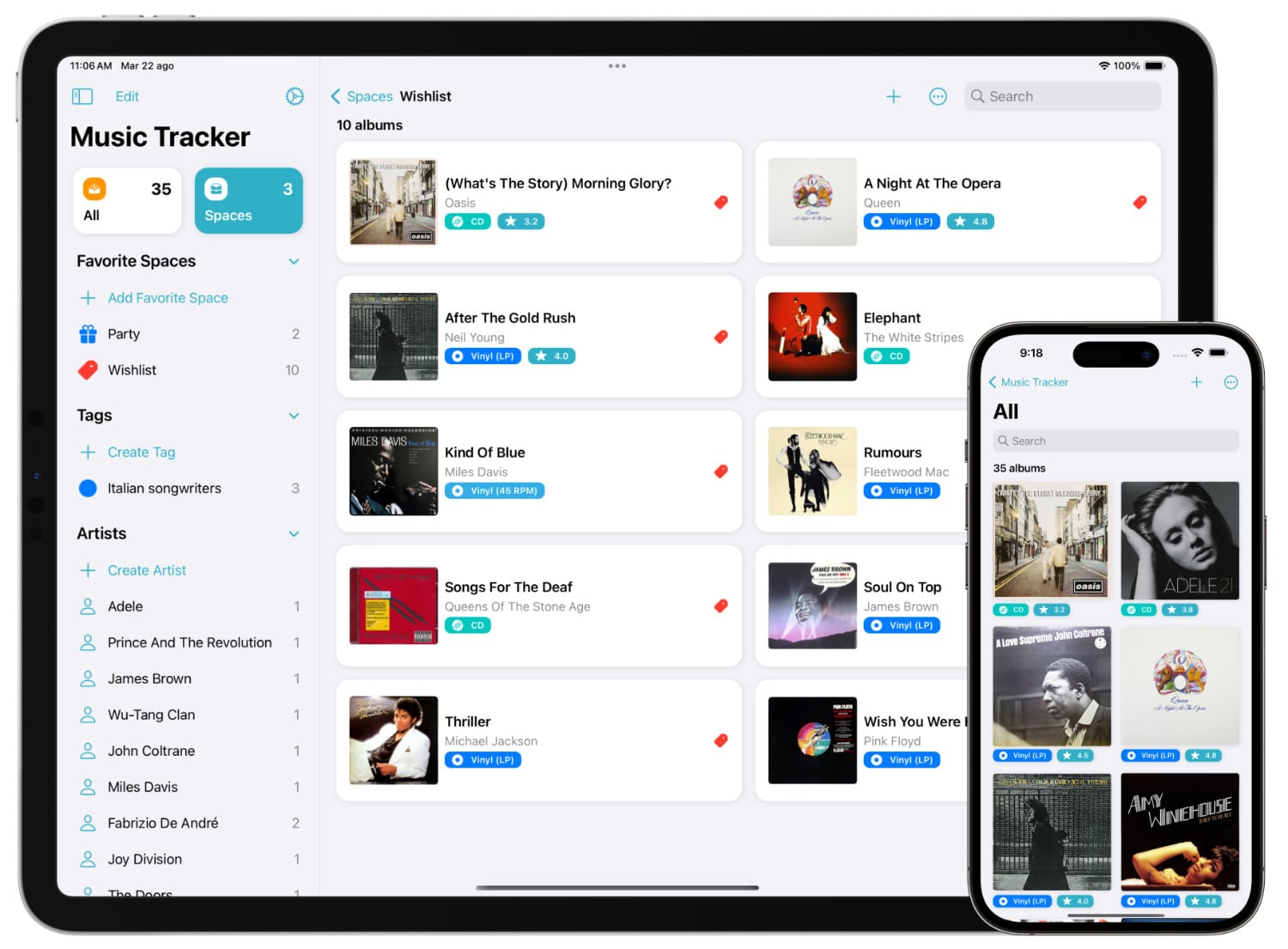 Music Tracker auf einem iPhone und iPad