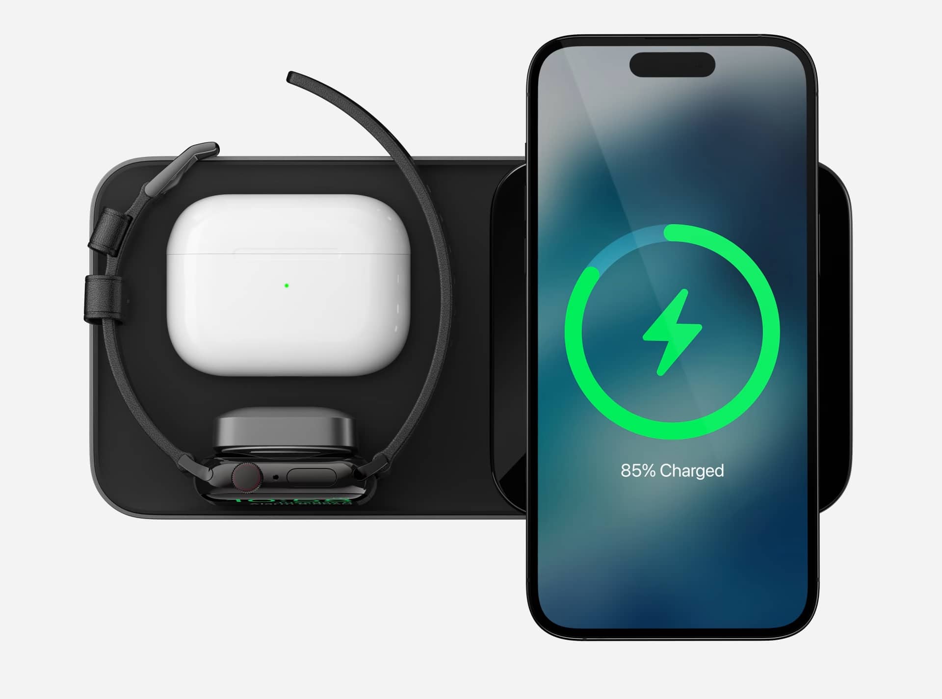 Nomad Base One Max 3-in-1 Charger mit iPhone, Apple Watch und AirPods