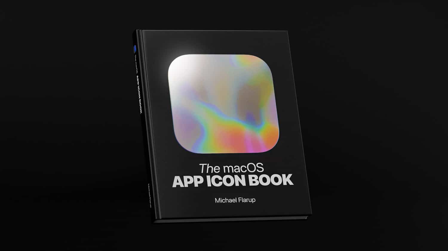 Buchcover des macOS App Icon Book von Michael Flarup vor schwarzem Hintergrund
