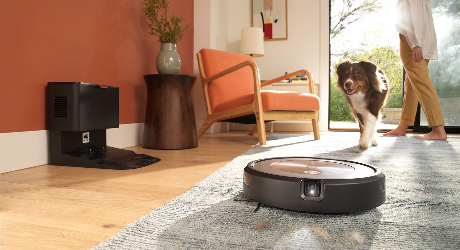iRobot Roomba j9+ reinigt einen Teppich von Tierhaaren