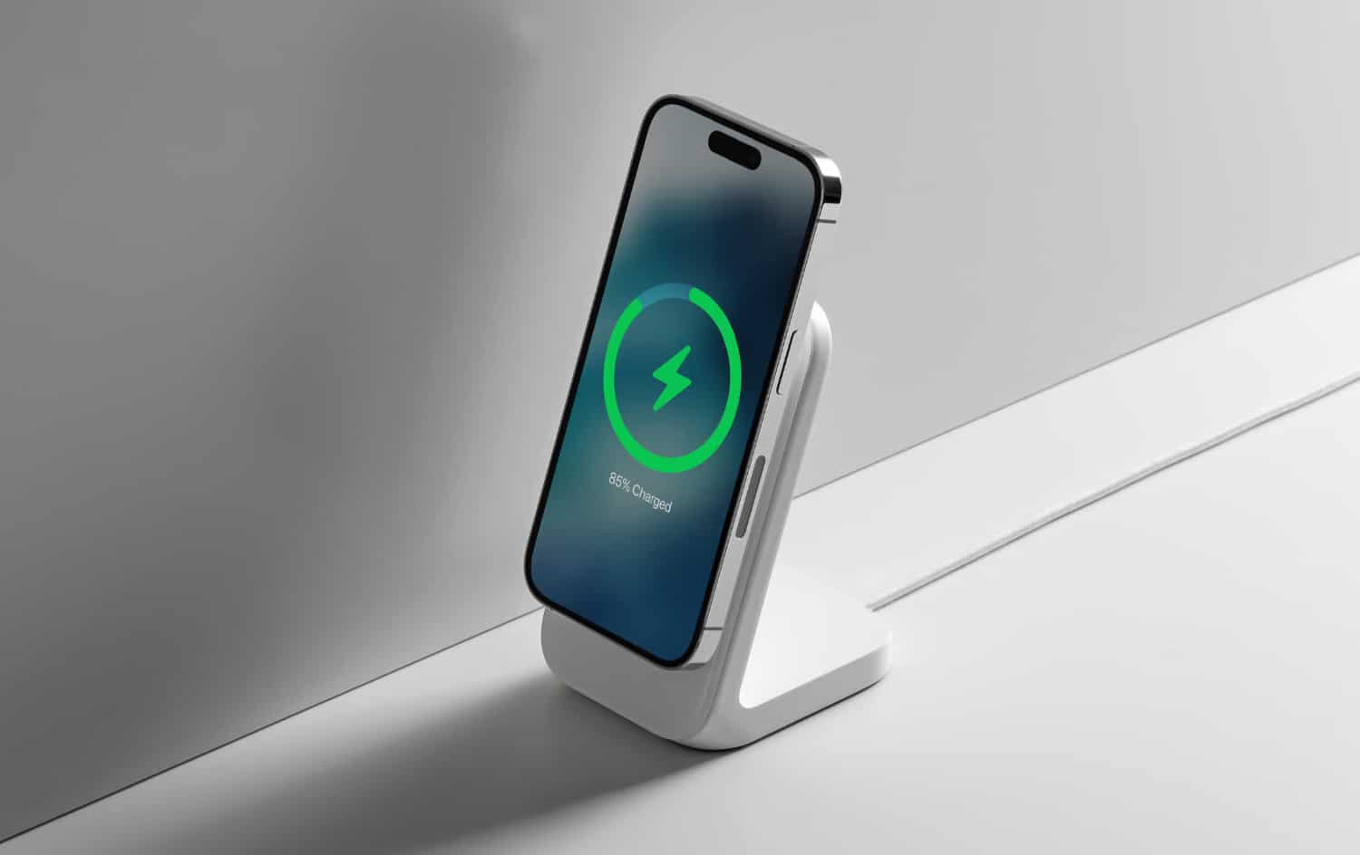 Nomad Stand in Weiß mit iPhone