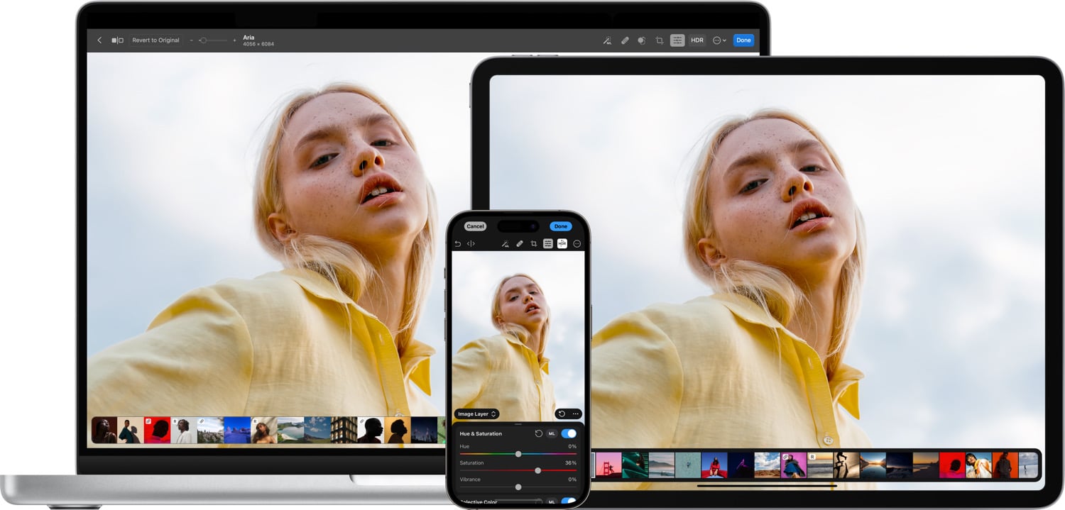 Photomator in Version 3.2 auf einem Mac, iPad und iPhone