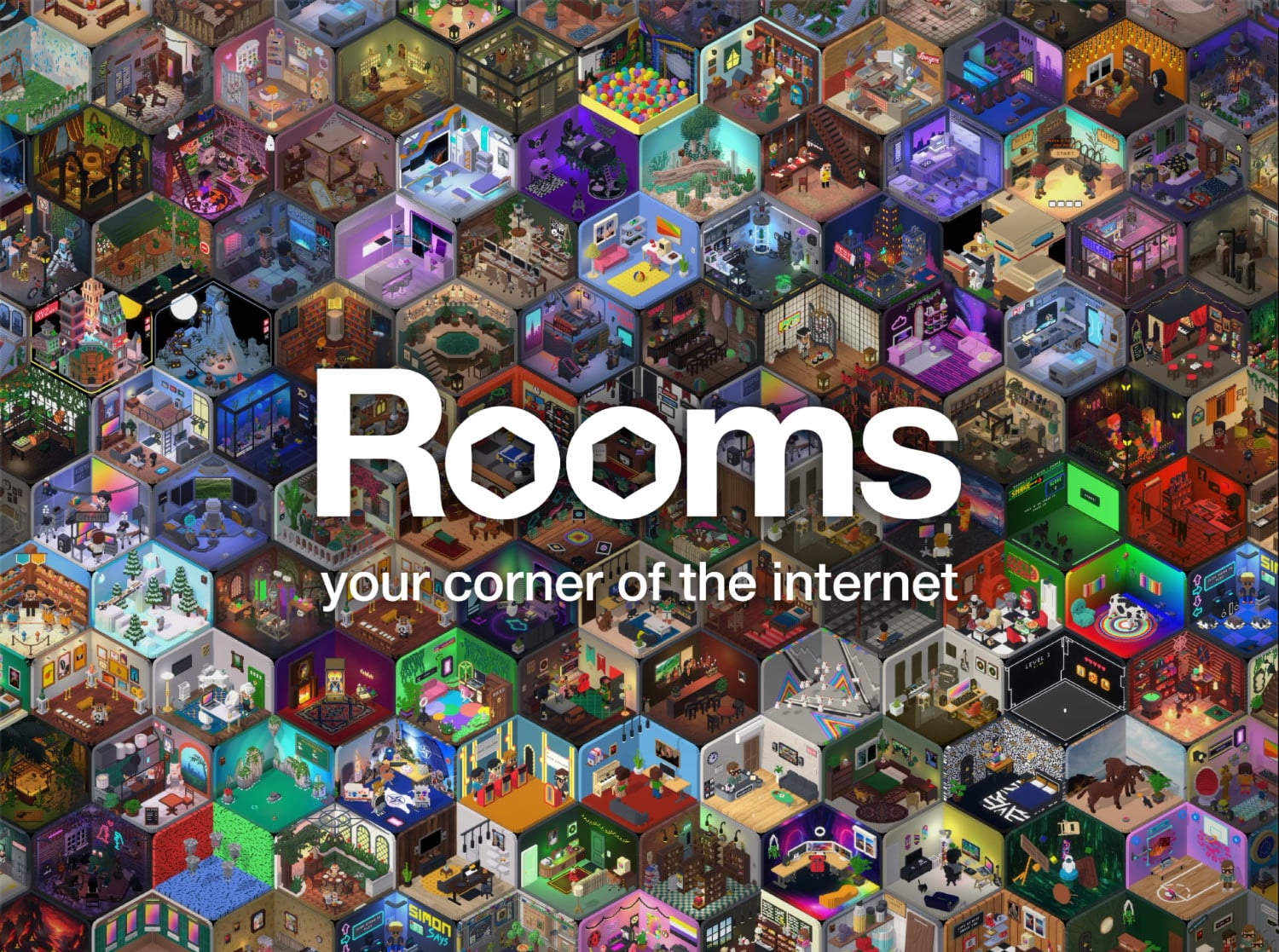 Rooms Banner mit vielen kleinen 3D-Räumen
