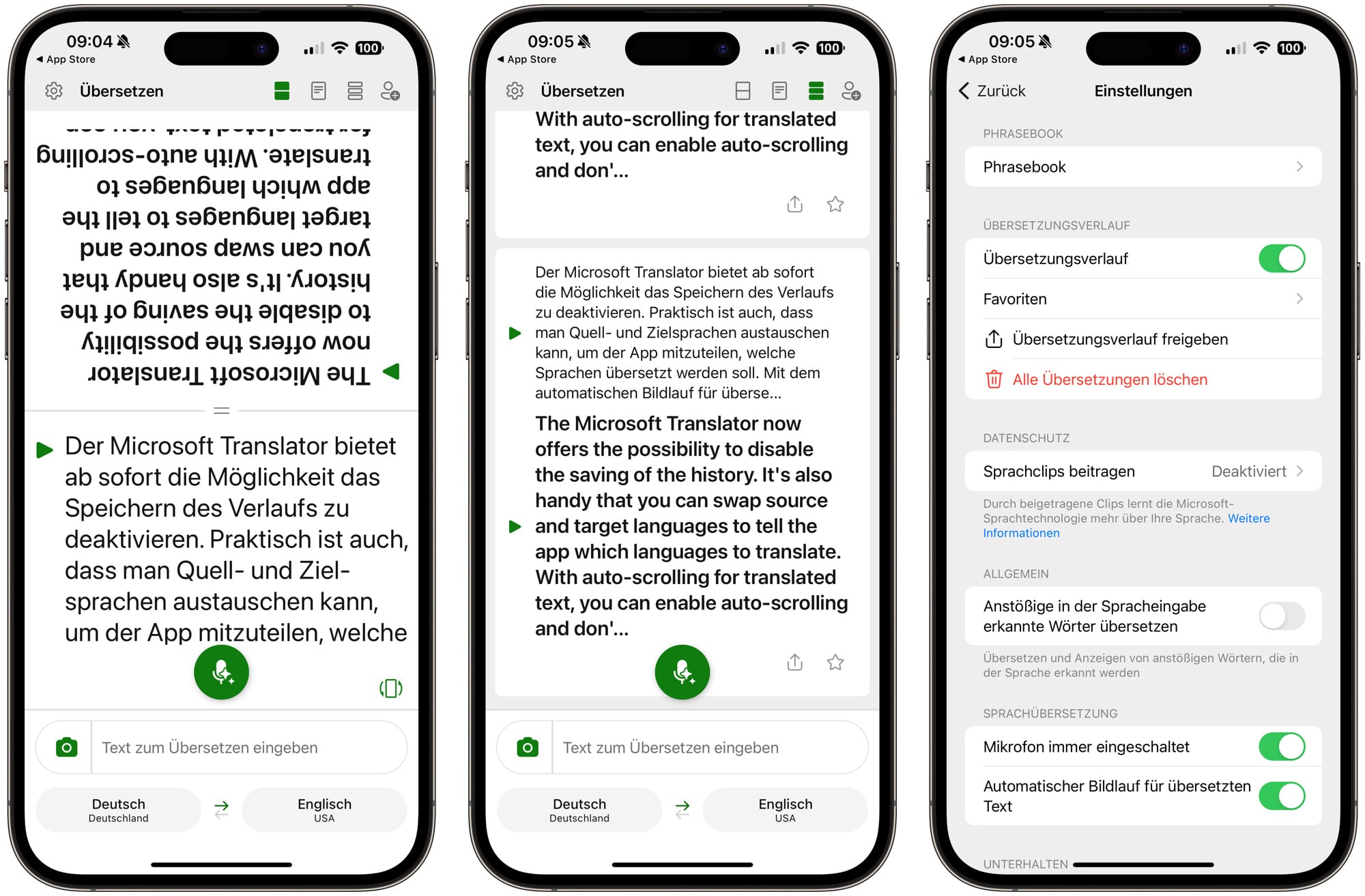 Screenshots der Microsoft Translator App für iOS