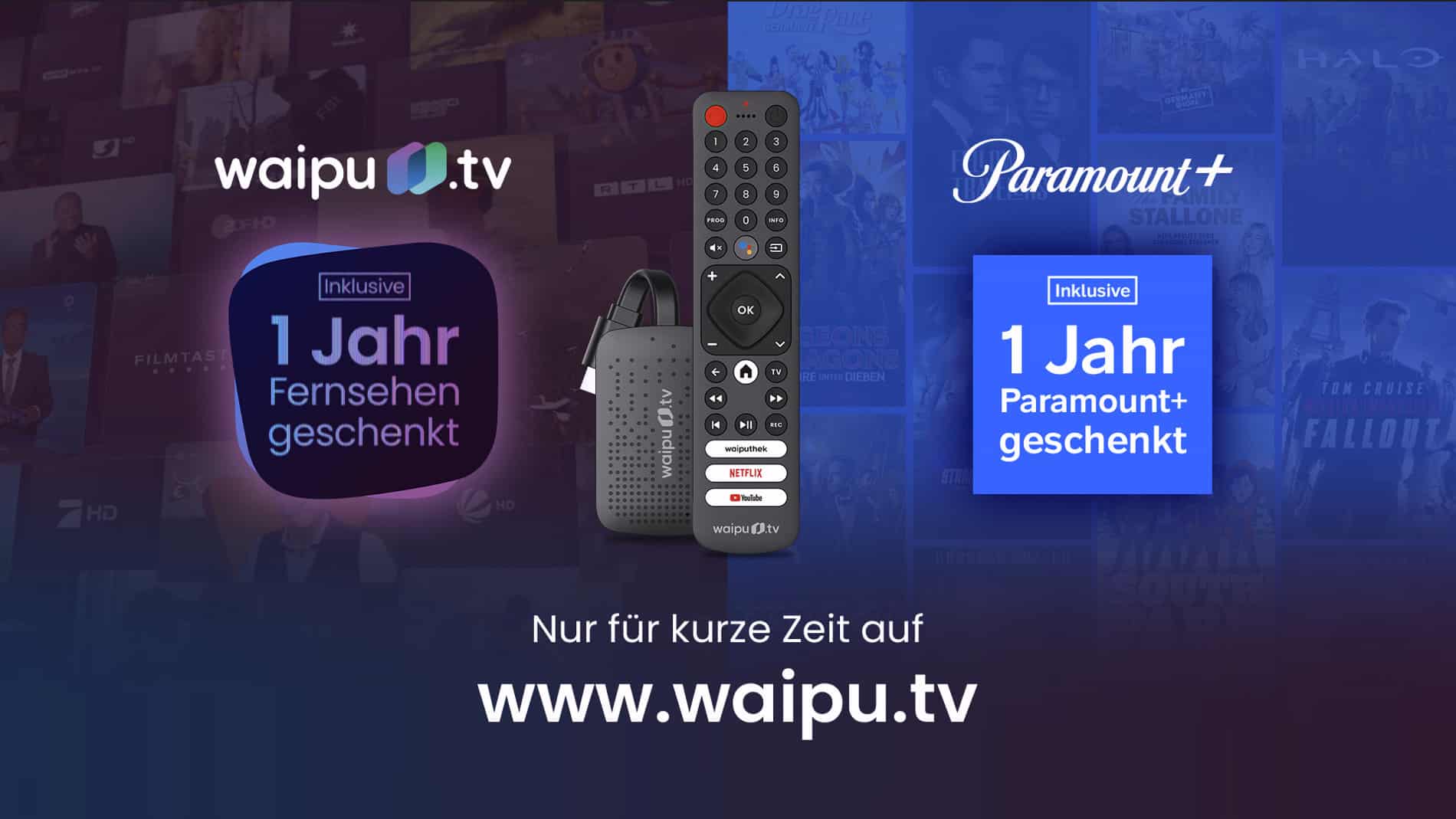 Banner zeigt Deal von waipu.tv und Paramount+