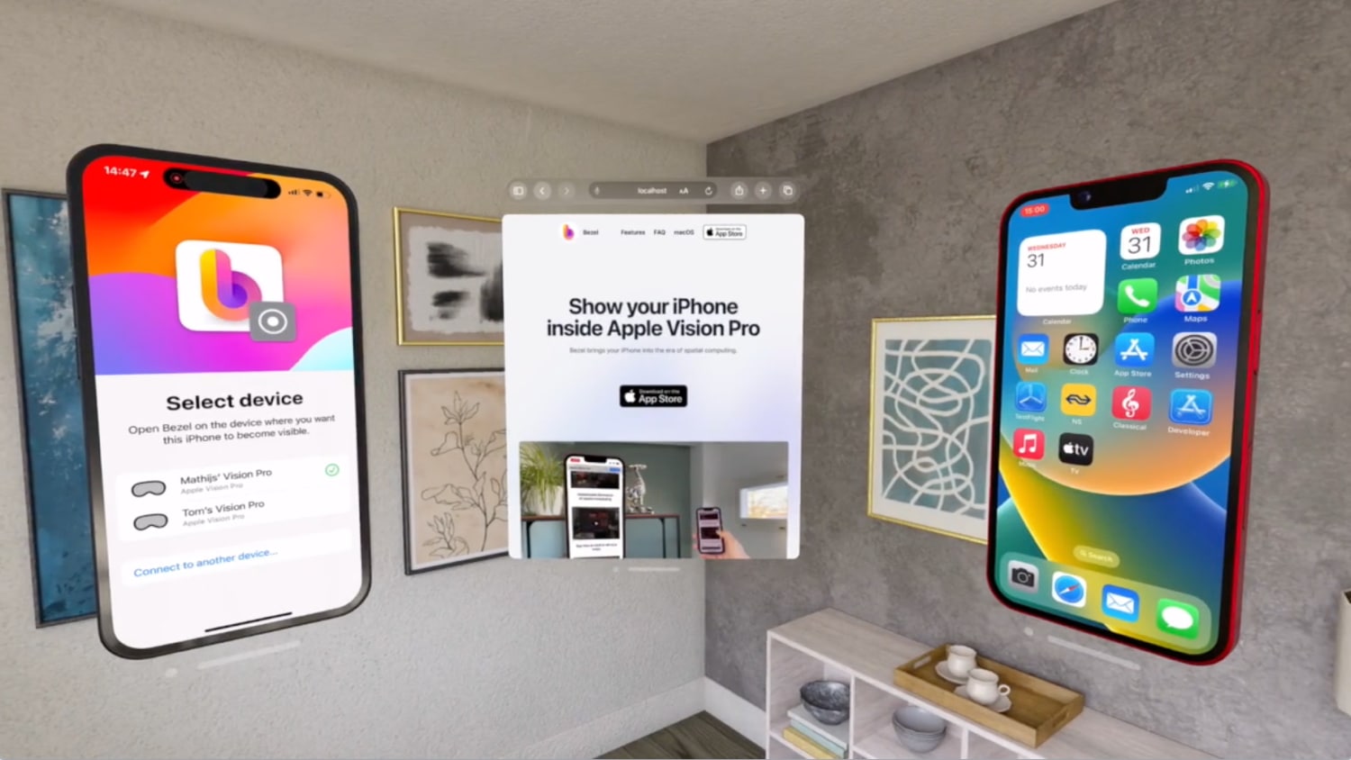 Bezel-App für Apple Vision Pro in einer räumlichen Umgebung