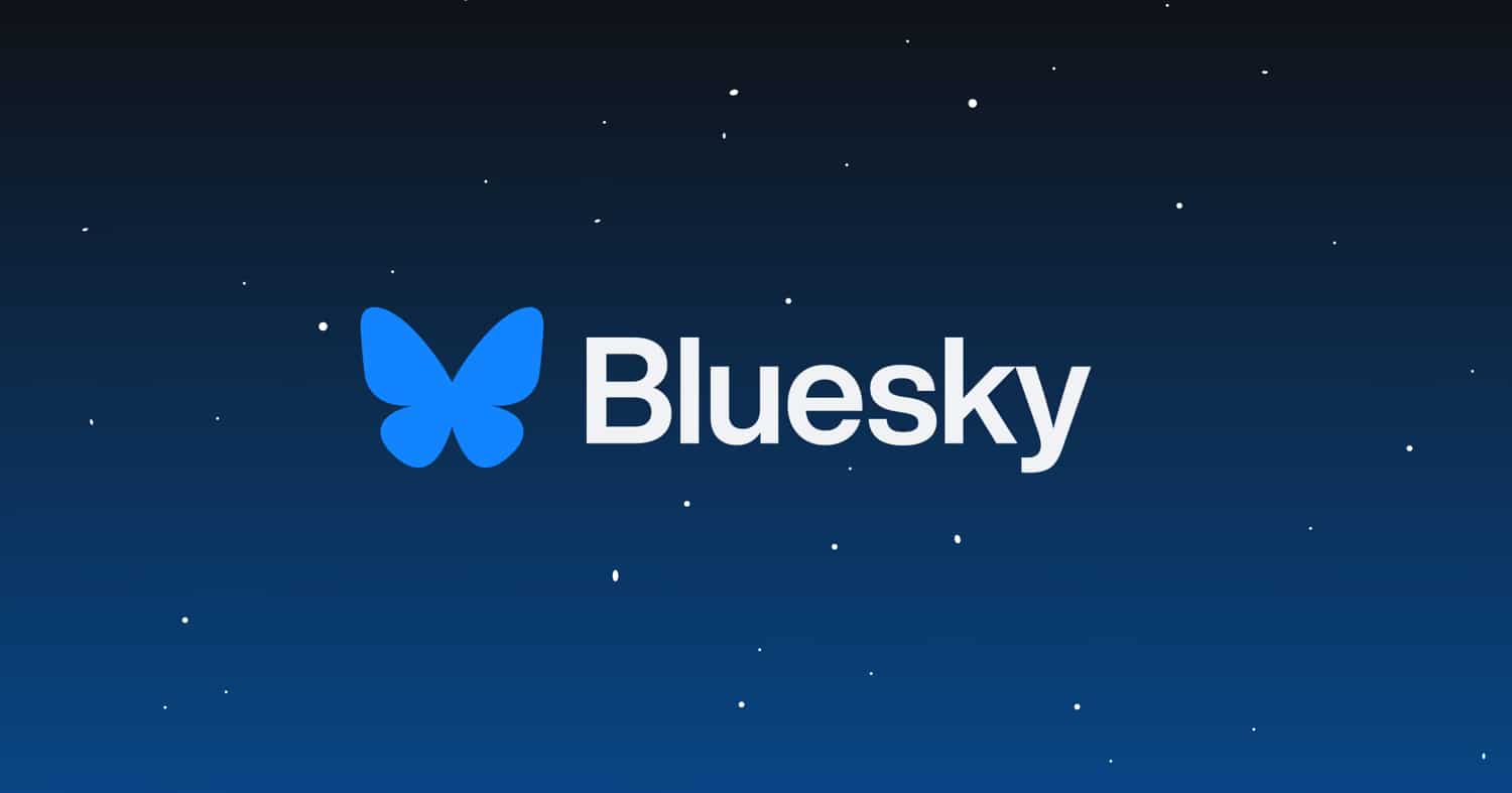 Bluesky-Banner mit Logo und Schriftzug vor dunkelblauem Sternenhimmel