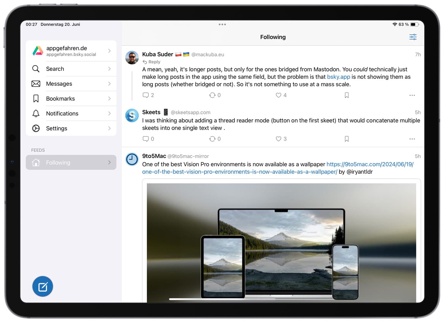 iPad-Ansicht von Skeets for Bluesky