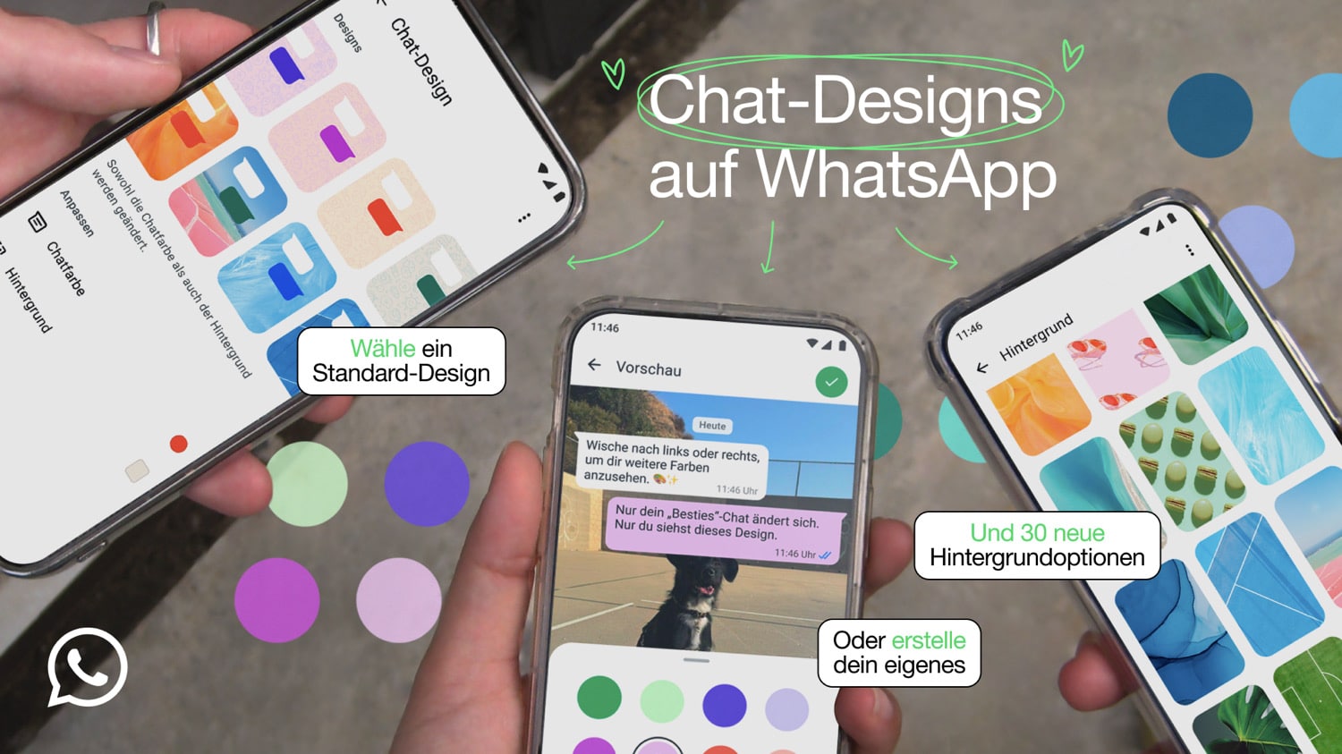 WhatsApp führt Chat-Designs mit bunten Sprechblasen und neuen Hintergründen ein