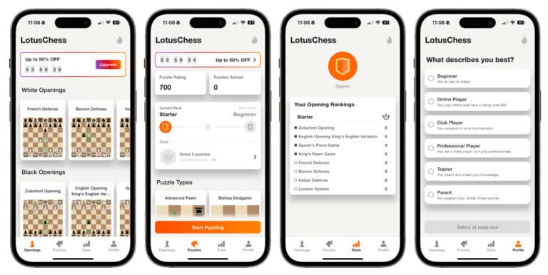 Lotus Maths Lotus Chess: Neue Schach-App von den Math 42-Machern verbessert Eröffnungen