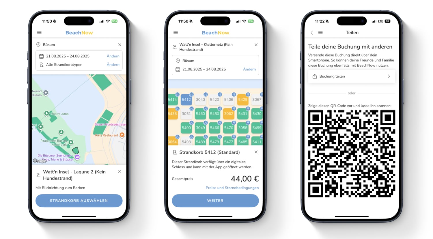 Strandkorb-Buchung in der BeachNow-App
