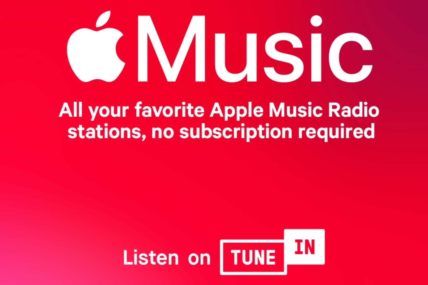 Banner zeigt Apple Music und TuneIn Kooperation.
