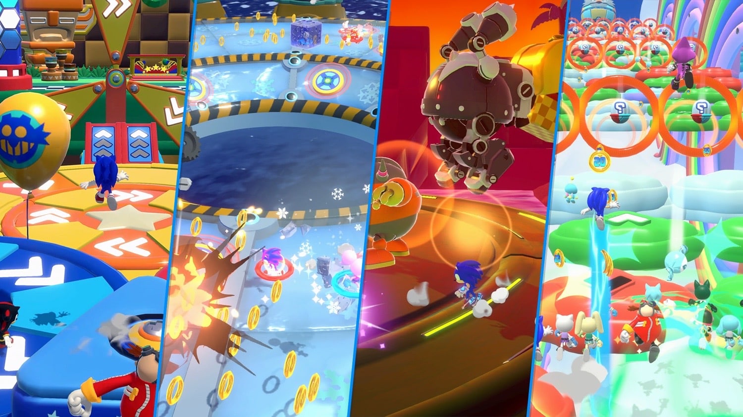 Vier verschiedene Gameplay-Screenshots aus Sonic Rumple