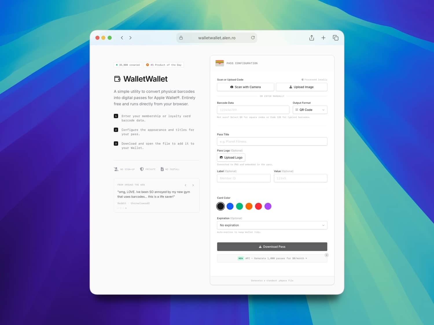WalletWallet in der neuen Version in einem Mac-Safari-Fenster