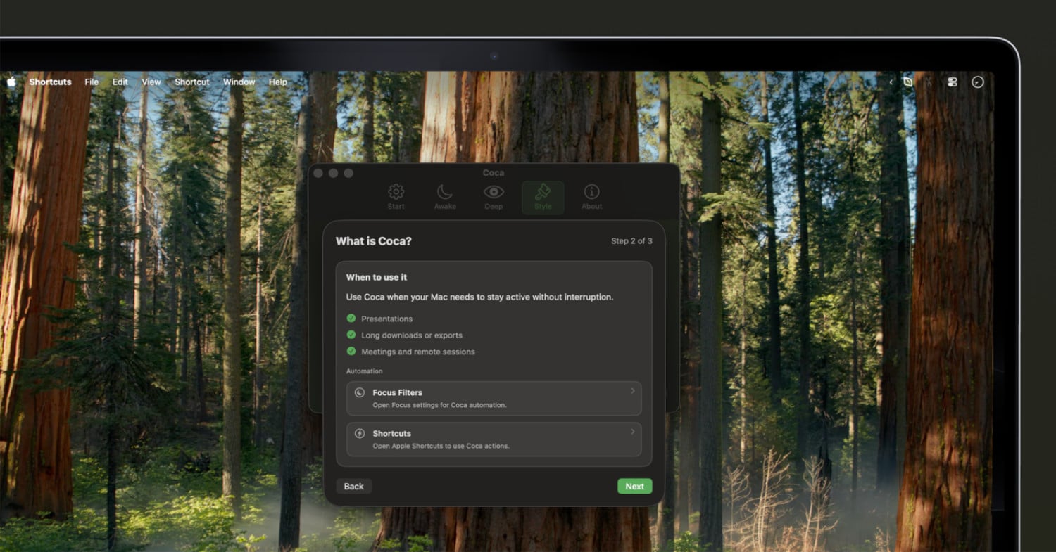 Mac-Screenshot der Coca-App