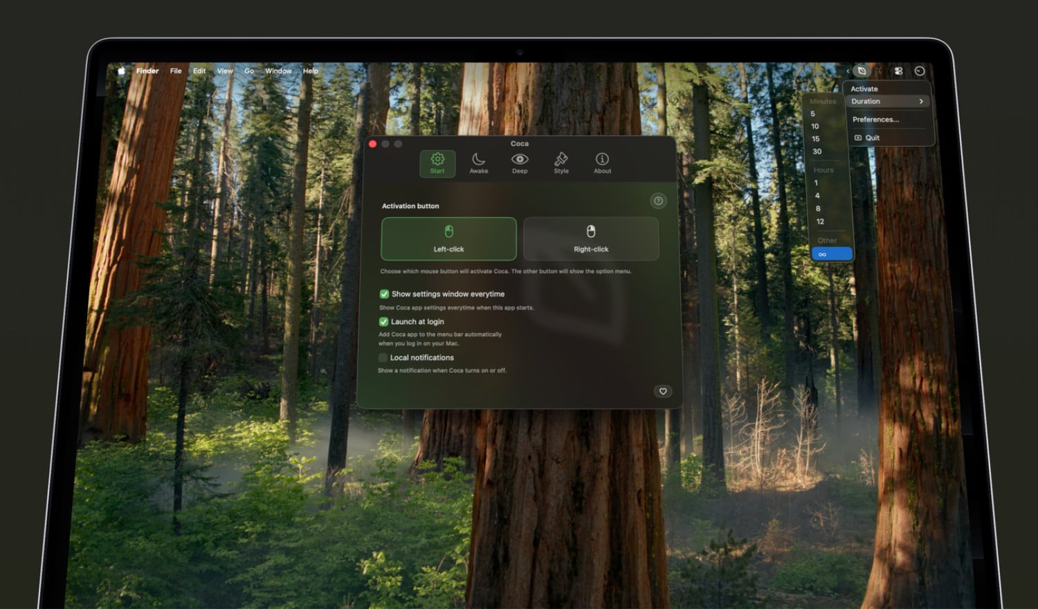 Screenshot eines Mac-Desktops mit Coca-Fenster