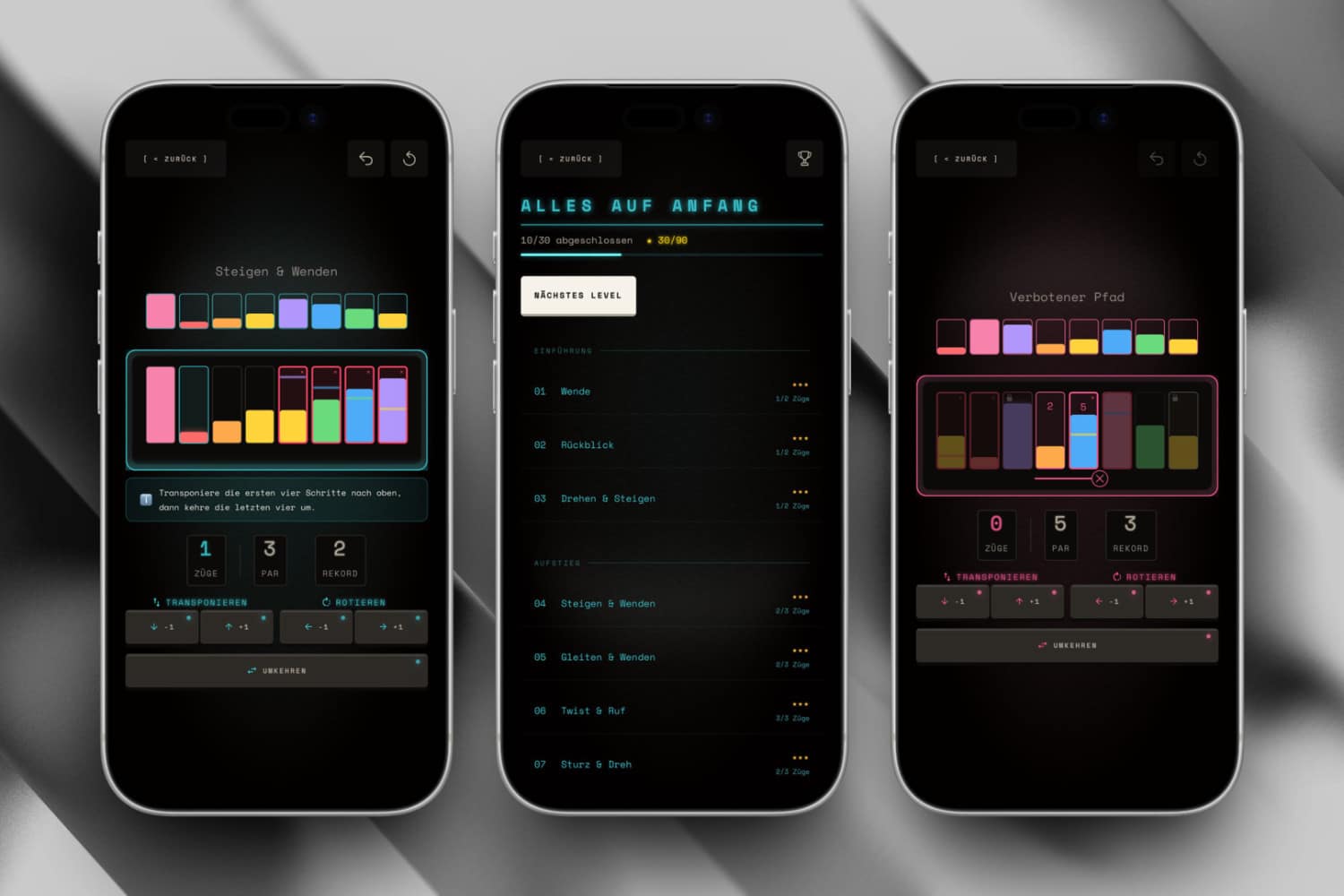 Drei iPhone-Screenshots von Sequvo