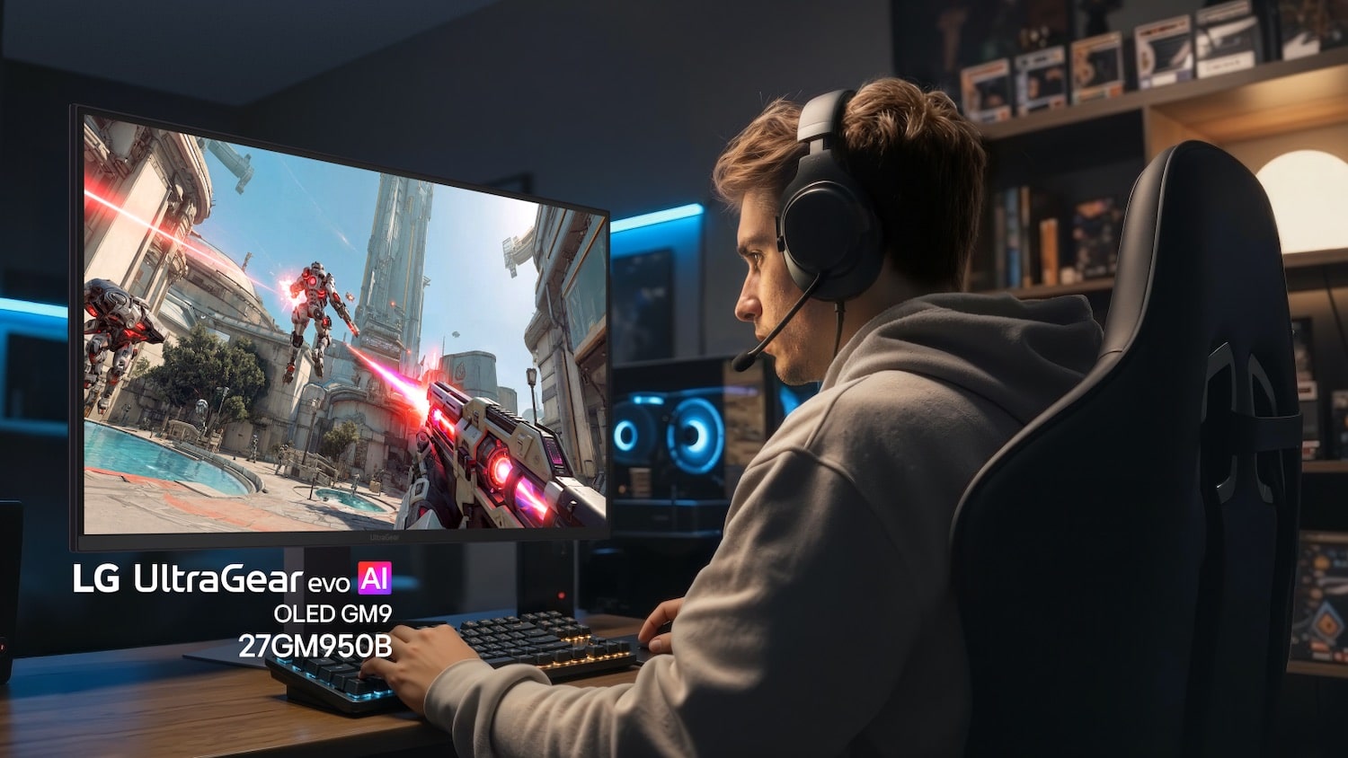 Ein Mann spielt ein Computerspiel.