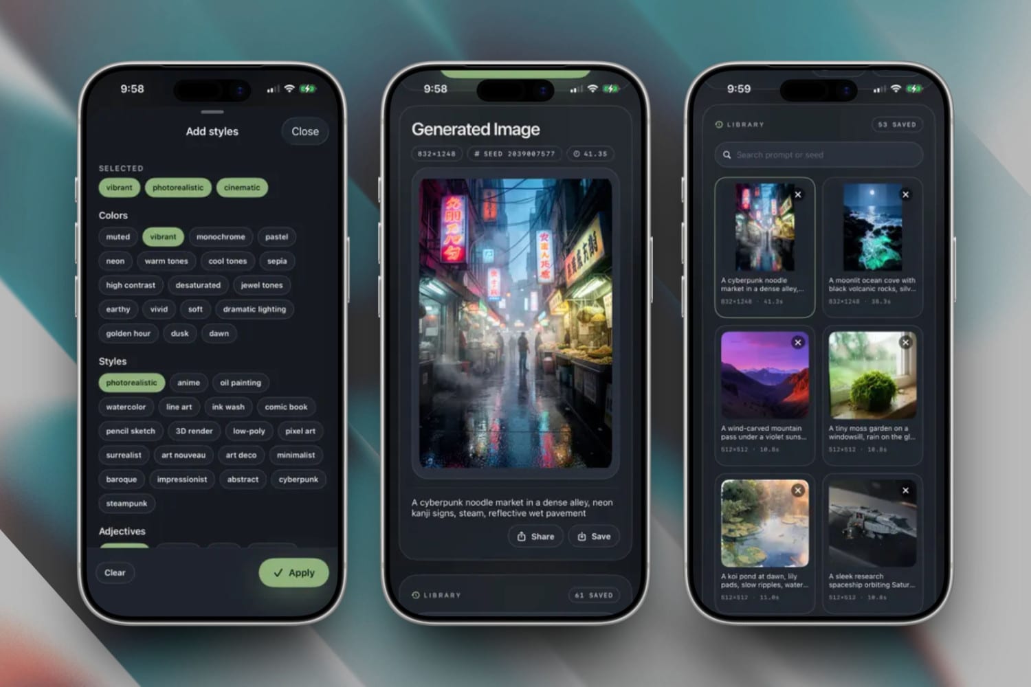 Drei iPhone-Screenshots von Bonsai Studio