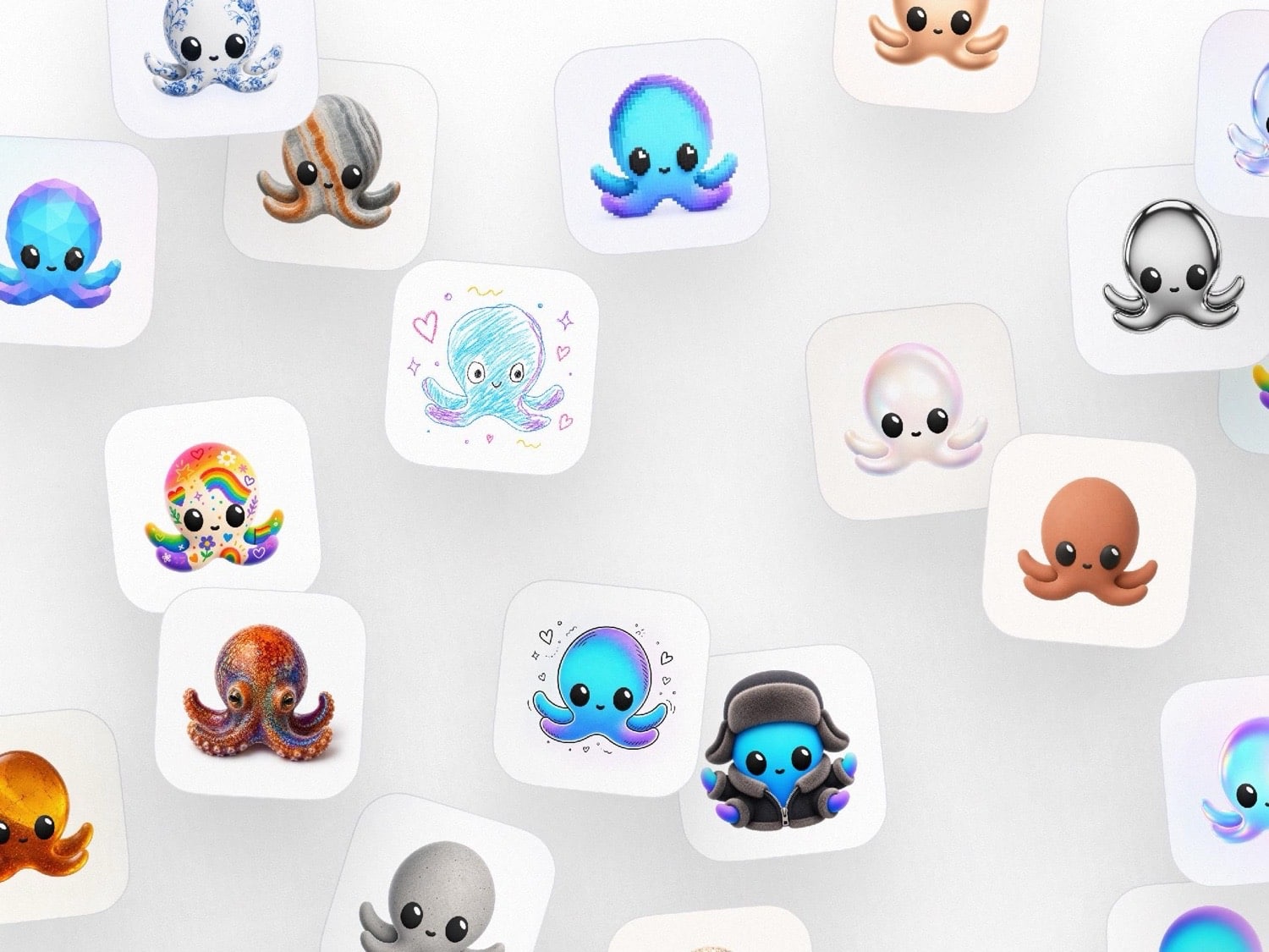 Viele verschiedene OpenVibe-Icon-Designs verteilt über den Bildschirm