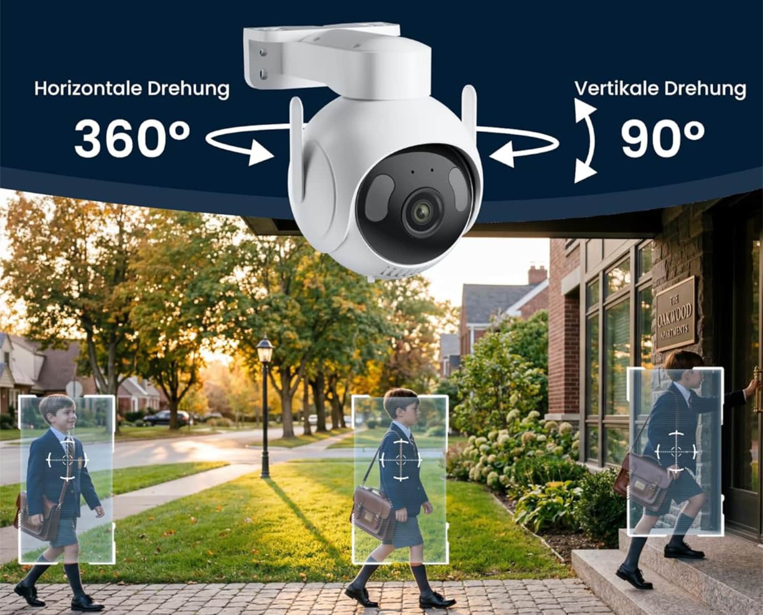Illustration zur 360-Grad-Darstellung der SwitchBot Outdoor PanTilt Cam 3K