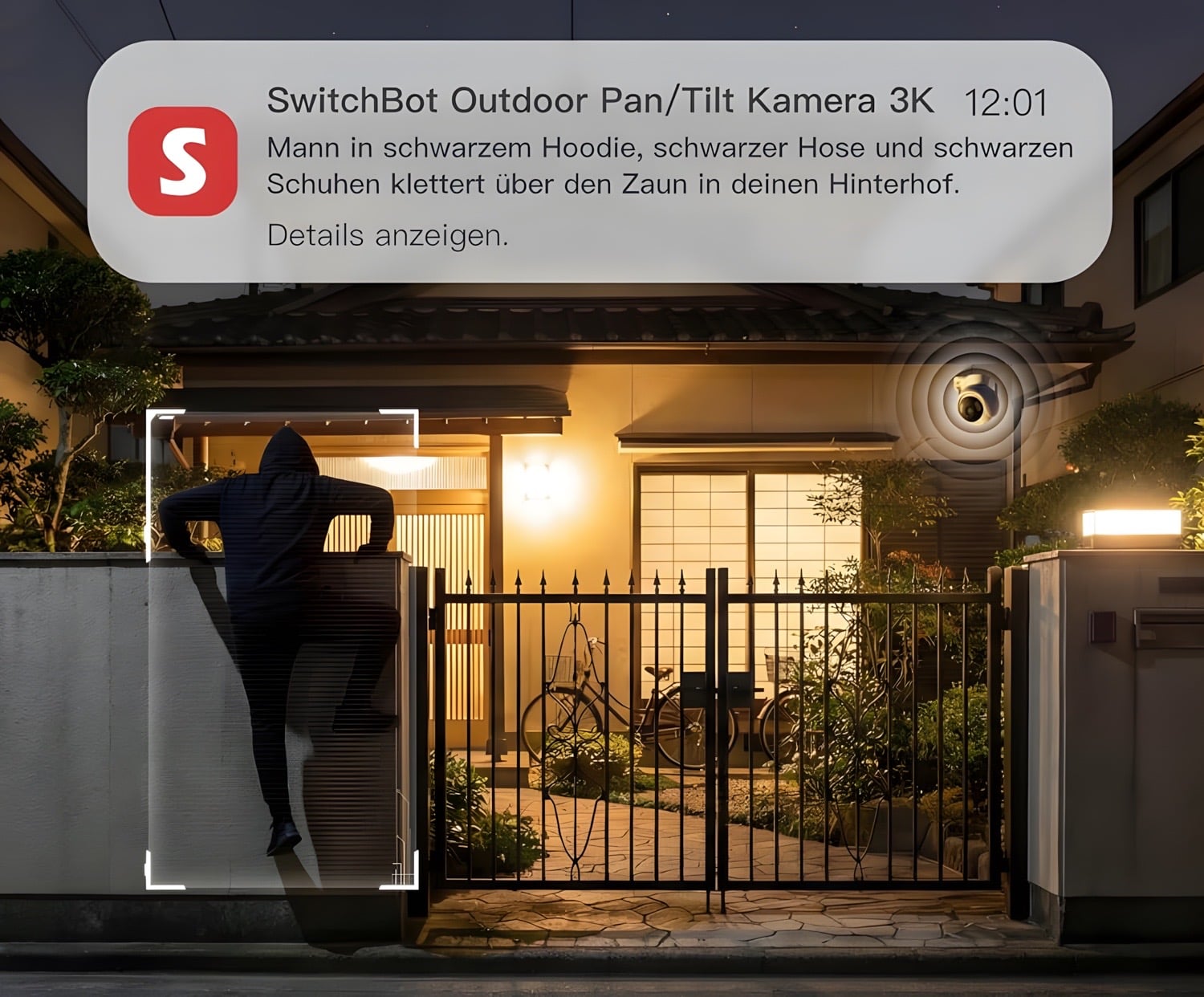 SwitchBot Outdoor PanTilt Cam 3K sendet eine Alarmnachricht