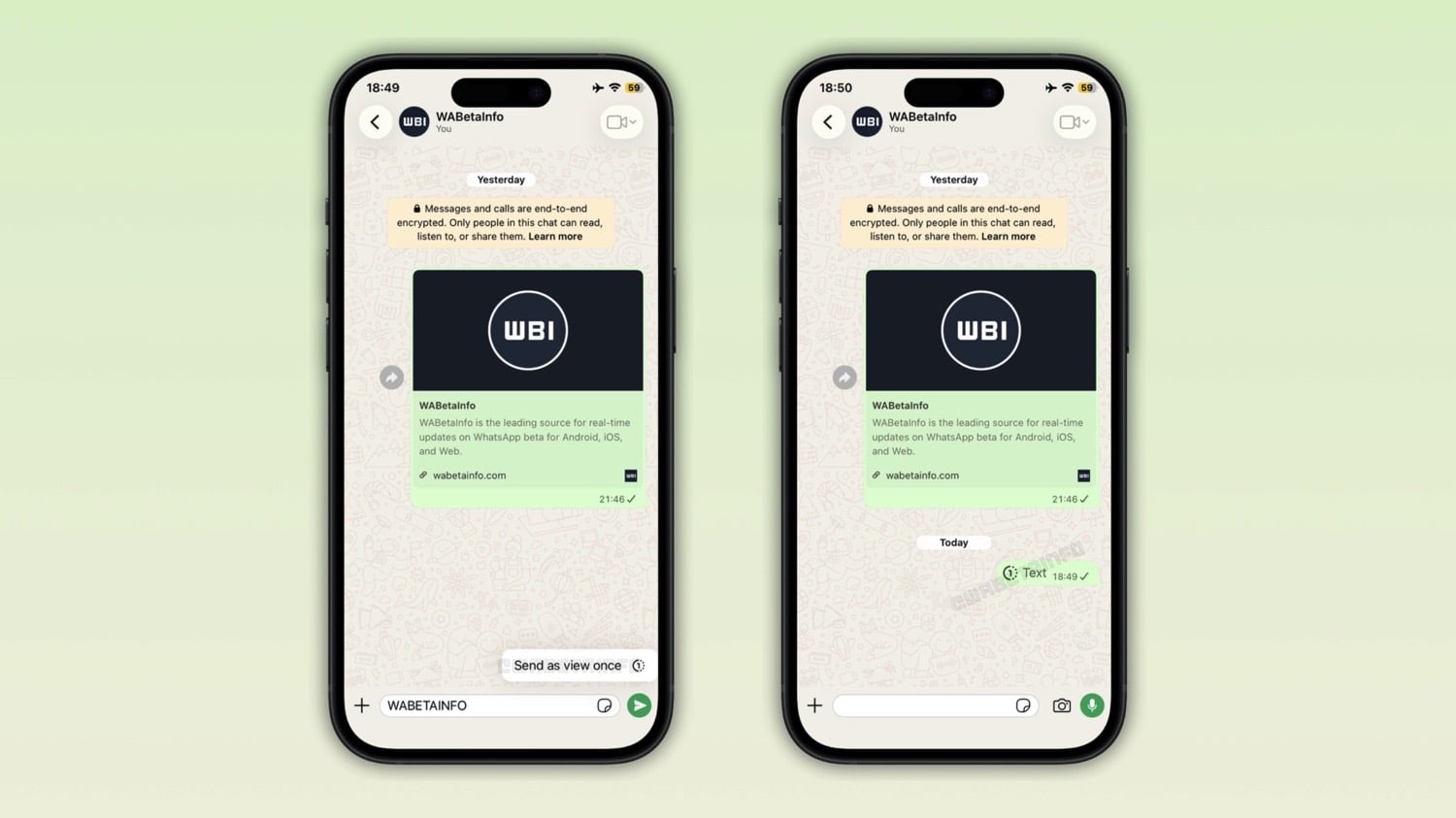 Zwei iPhone-Screenshots zeigen verschwindende Textnachrichten in WhatsApp an