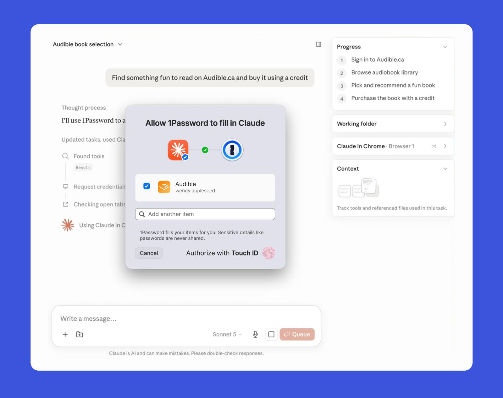 1Password in Claude