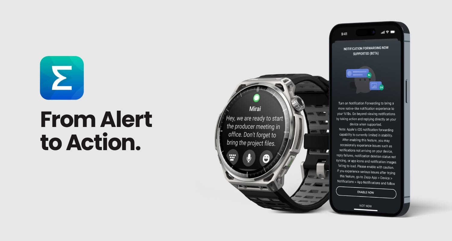 Banner zu interaktiven Benachrichtigungen auf einer Amazfit-Smartwatch