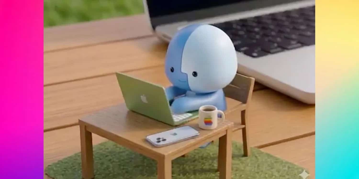 Lil Finder Guy von Apple arbeitet an einem MacBook
