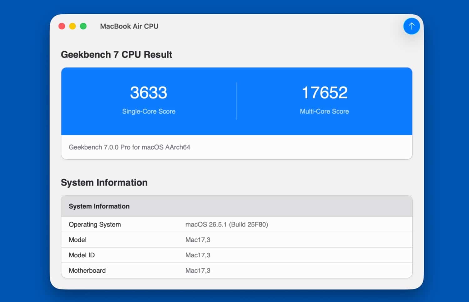Geekbench 7 auf einem Mac