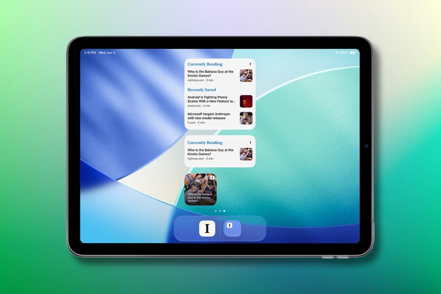 Instapaper 10 Widgets auf dem Startbildschirm eines iPads