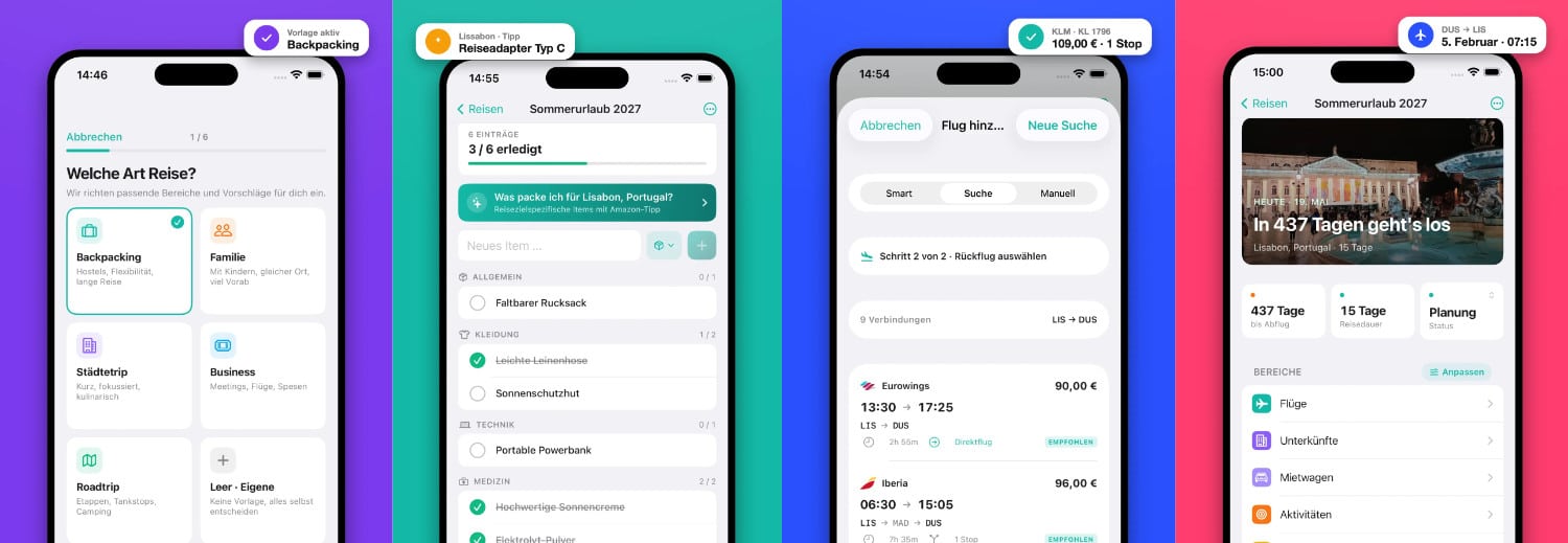 Vier iPhone-Screenshots von Neario