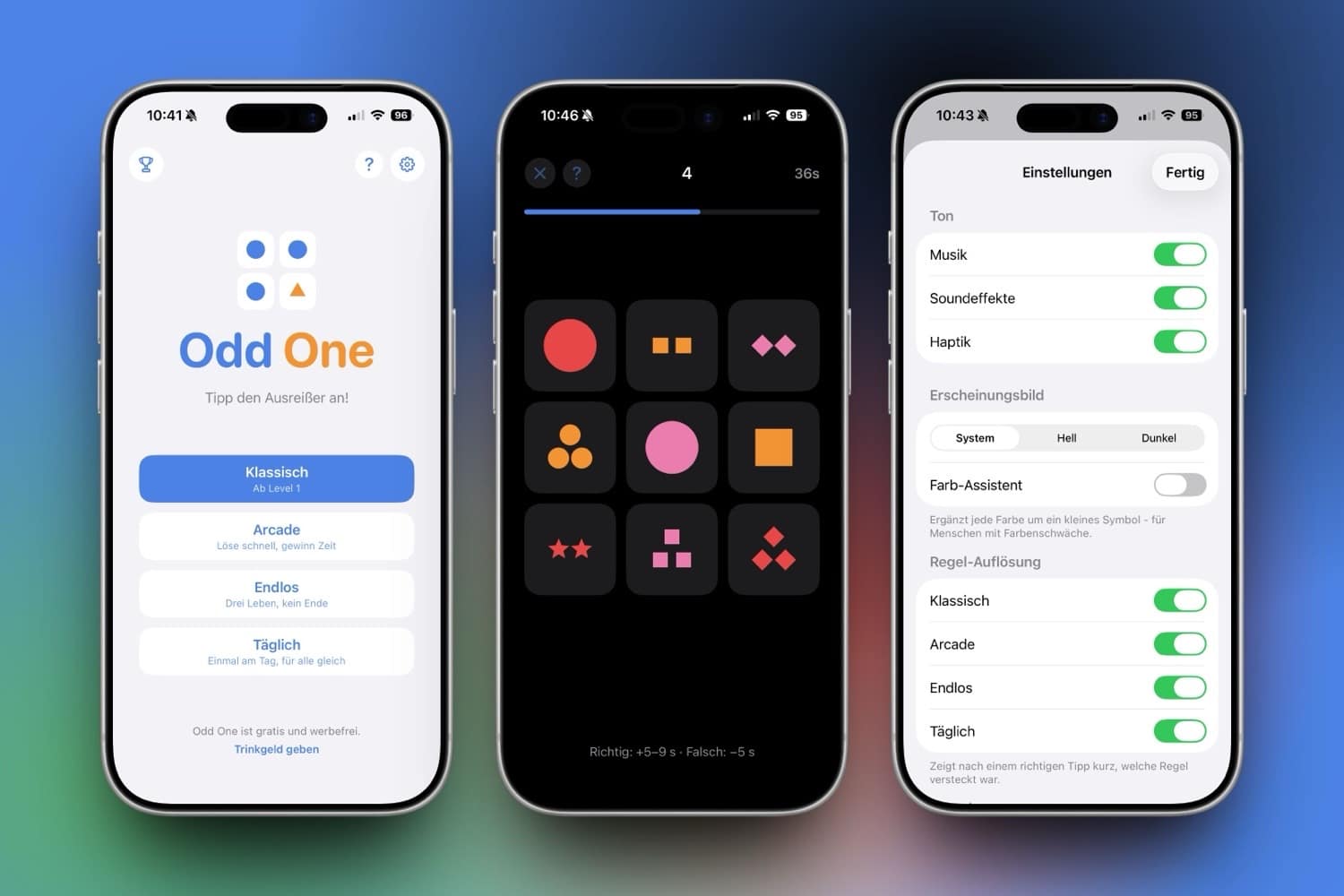 Drei iPhone-Screenshots von OddOne