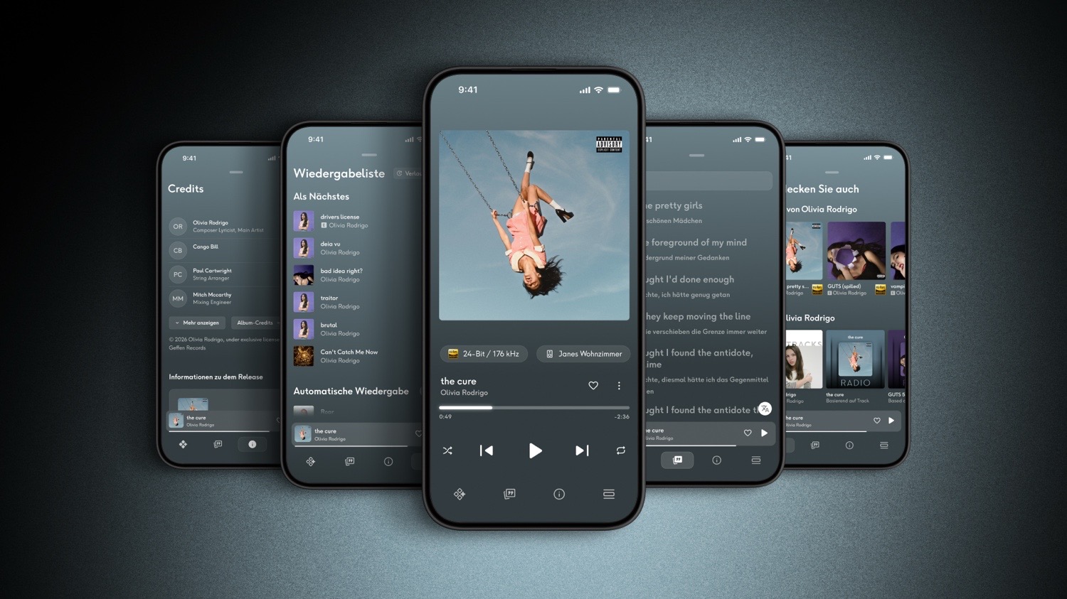 Fünf iPhone-Screenshots vom Qobuz Player