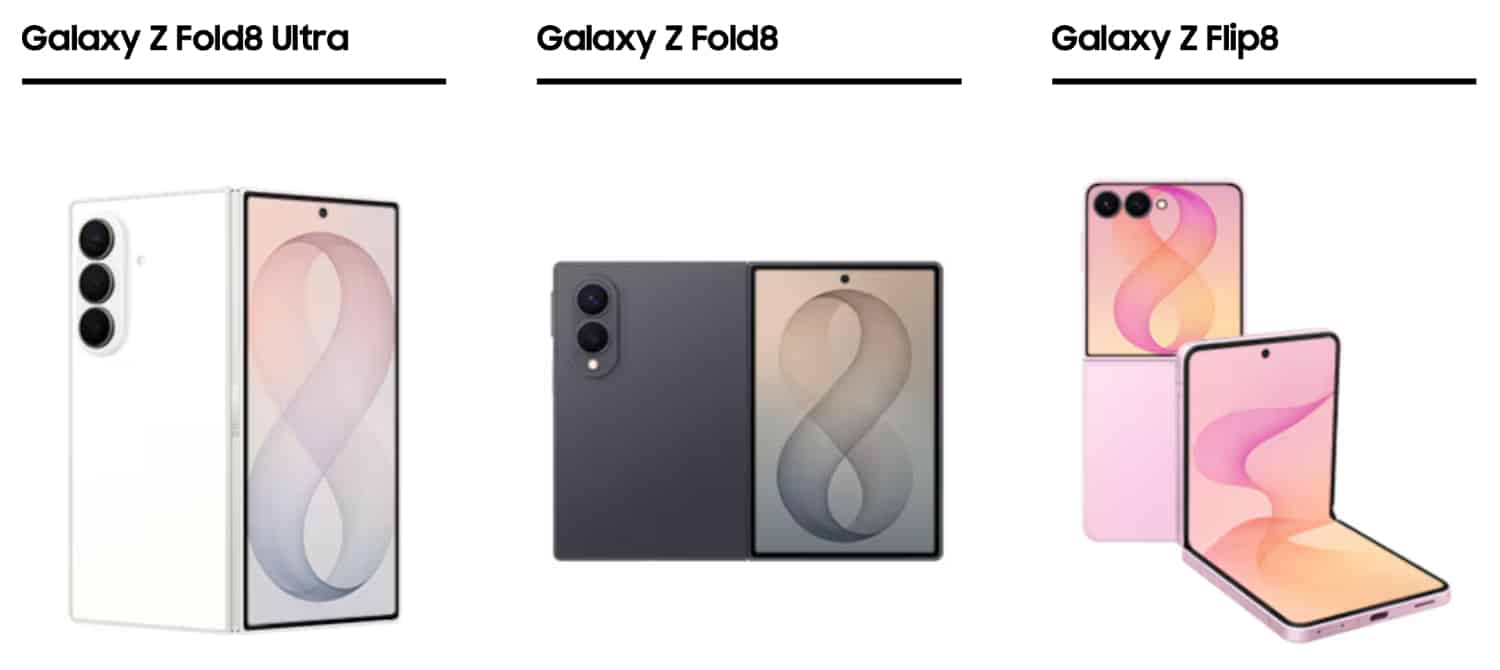 Die drei neuen Samsung Galaxy-Foldables nebeneinander